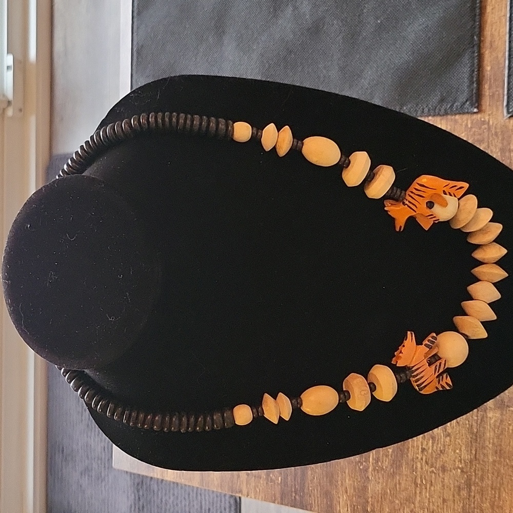 Vintage Wooden Tiger Necklace